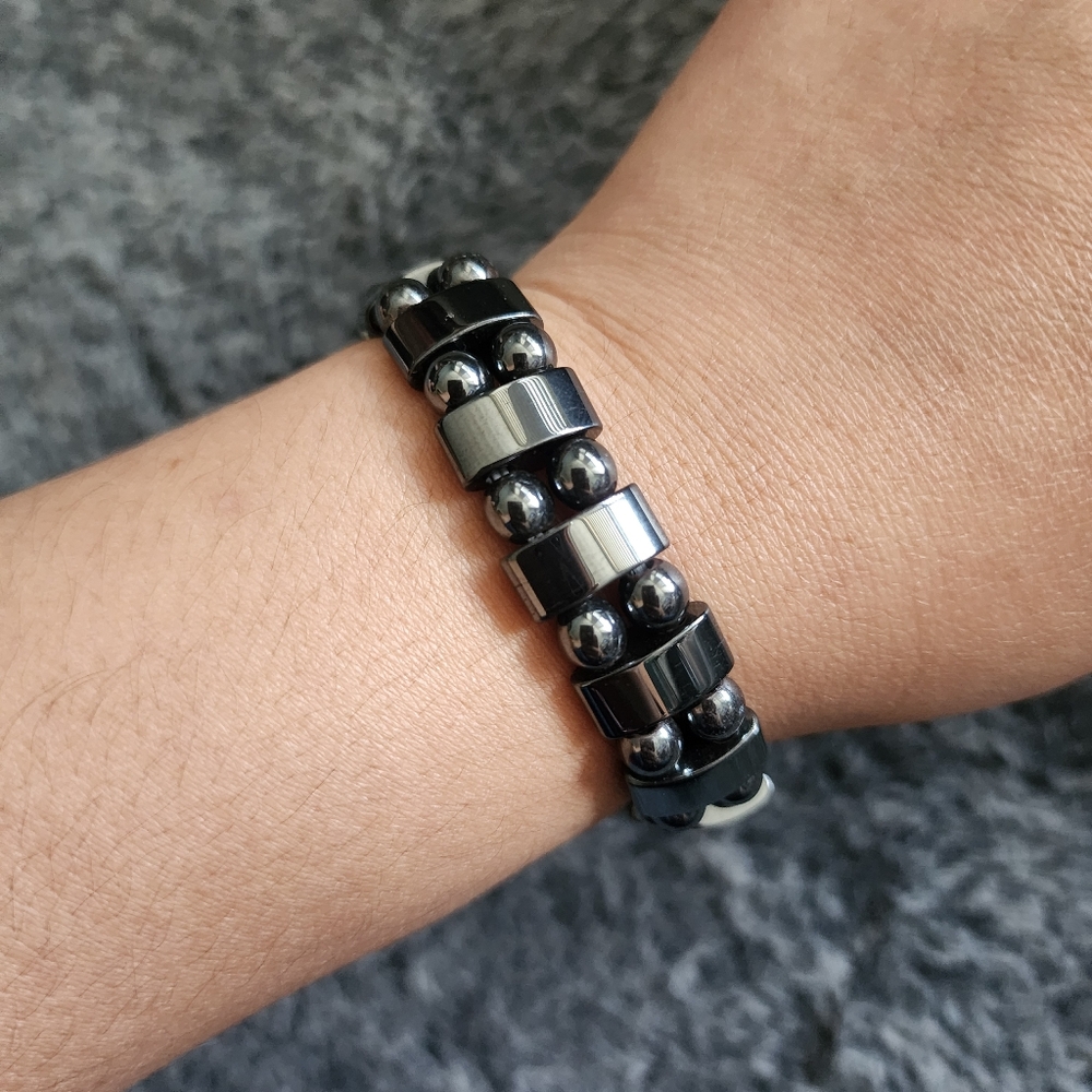 Hematite Beaded Bracelet Stretch Grounding Round